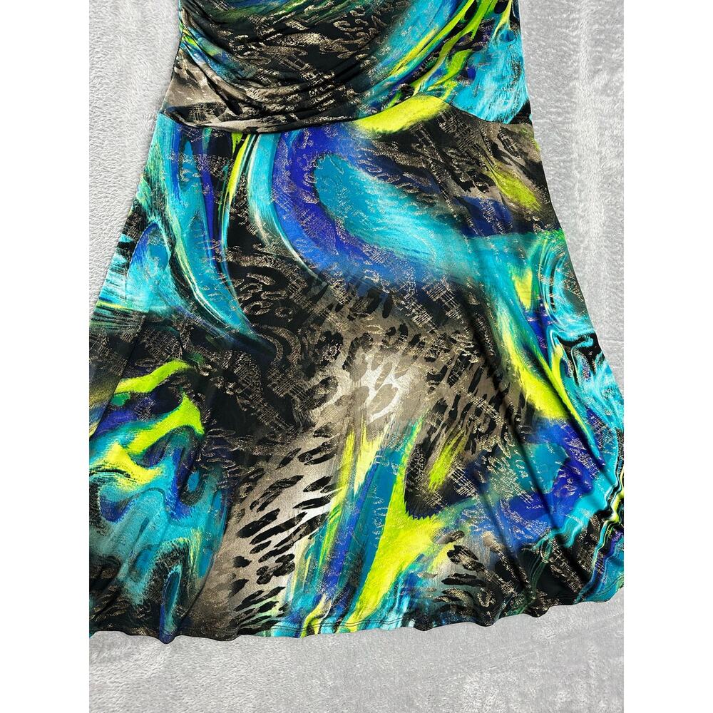 Y2K Vibrant Abstract Animal Print Midi Swing Dress Cap Sleeves Indie Sleaze 12 - Picture 3 of 8